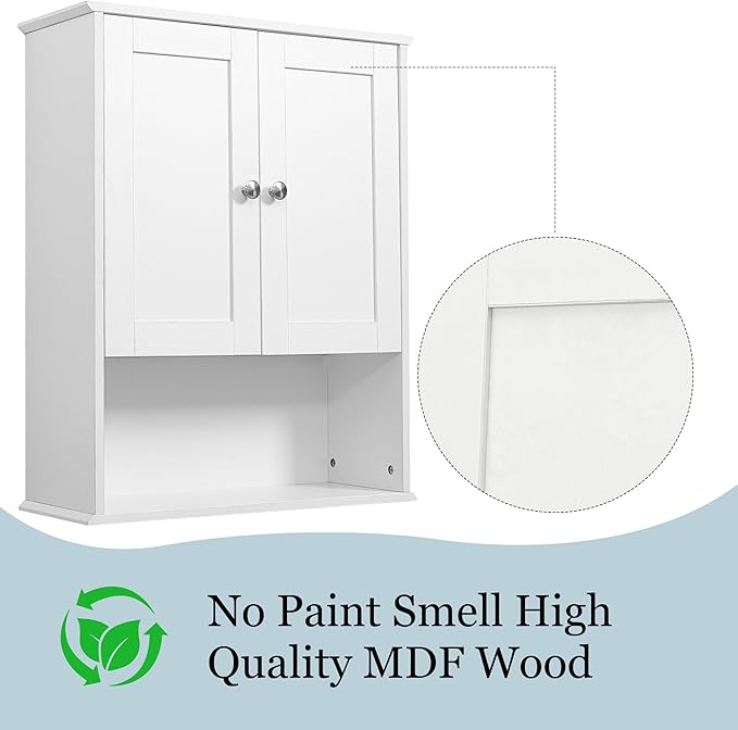 Bathroom Cabinet Wall Mounted Over Toilet Storage Cabinet 20x28 Inch White Wood - Image 8