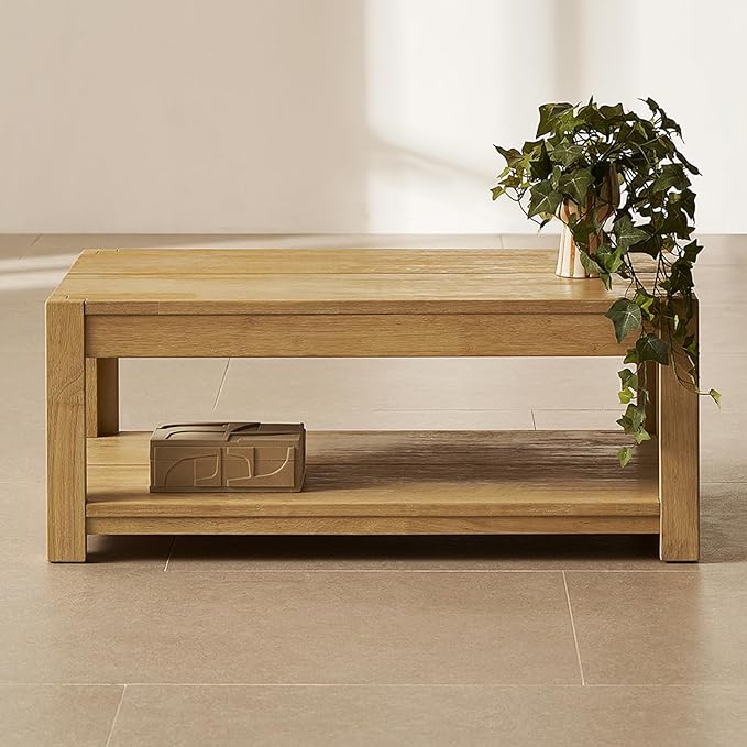 mopio Logan Solid Wood 2-Tier Rectangle Coffee Table, Modern Farmhouse Solid by MopioInc
