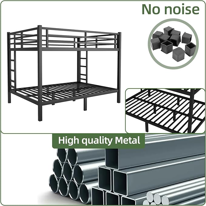 Queen Over Queen Bunk Bed Frame, Heavy Duty Metal Loft Bed - Image 6