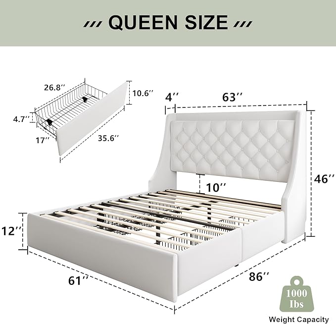 Feonase Upholstered Queen Size Bed Frame - Image 2