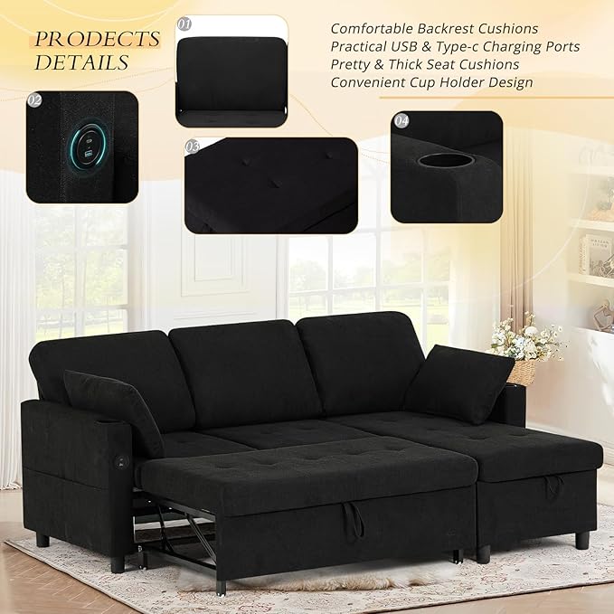 84" Sectional Pull Out Sofa Bed - Image 4