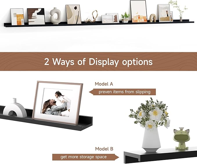 Floating Picture Ledge Shelves for Wall Set of 2, 95 Inches Picture Ledge Shelf - Image 6