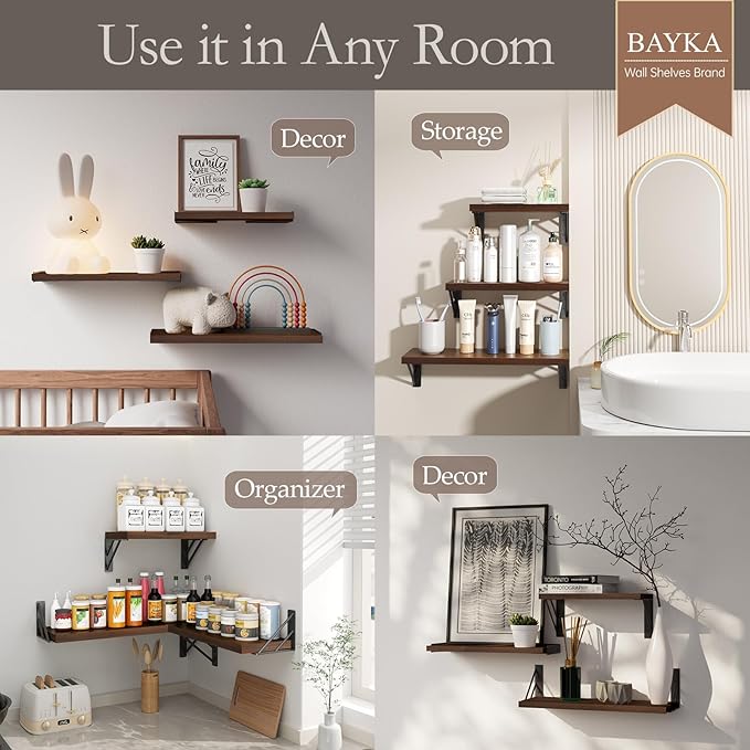 BAYKA Floating Shelves for Wall, Book Shelf for Bedroom, Wall Decor Shelves for - Image 8