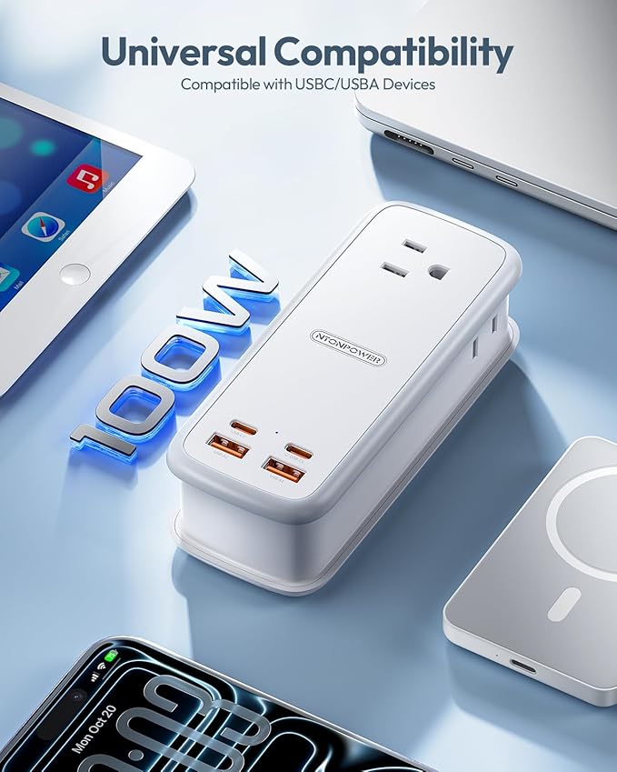 NTONPOWER 100W GAN Ultra Travel Power Strip, 7-in-1 USB C Charging Station - Image 4