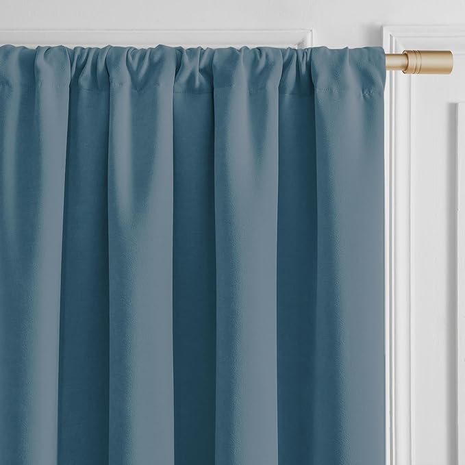 Joydeco Greyish Blue Velvet Curtains 90 Inches 2 Panels, Luxury Thermal - Image 2
