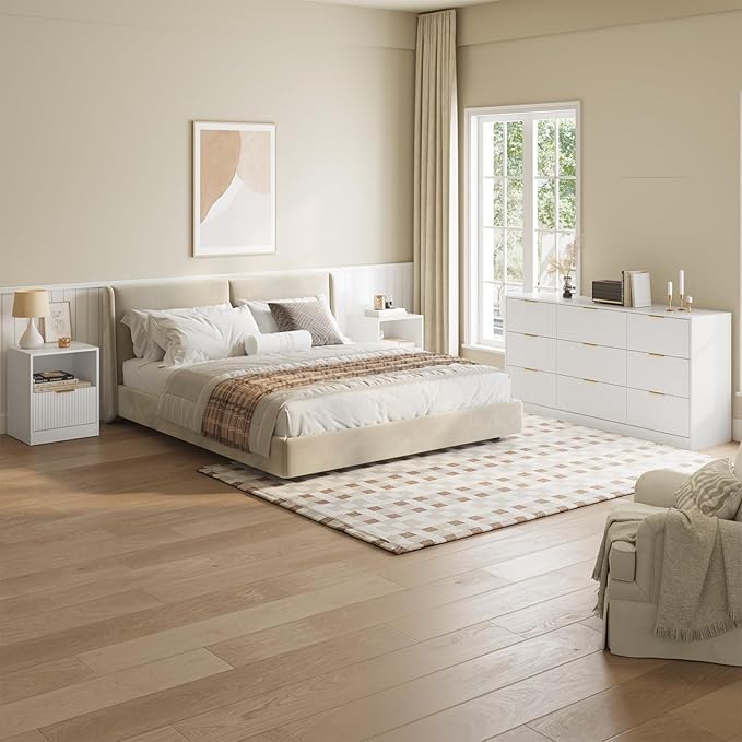 9 Drawer Dresser & Nightstand Set 3-Piece, 63” Wide Bedroom Set Night Stand Set - Image 3