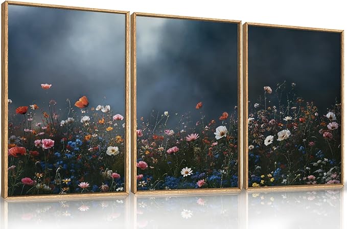 LHIUEM Large Nature Moody Floral Framed Canvas Wall Art, Abstract Dark Wall by LHIUEM