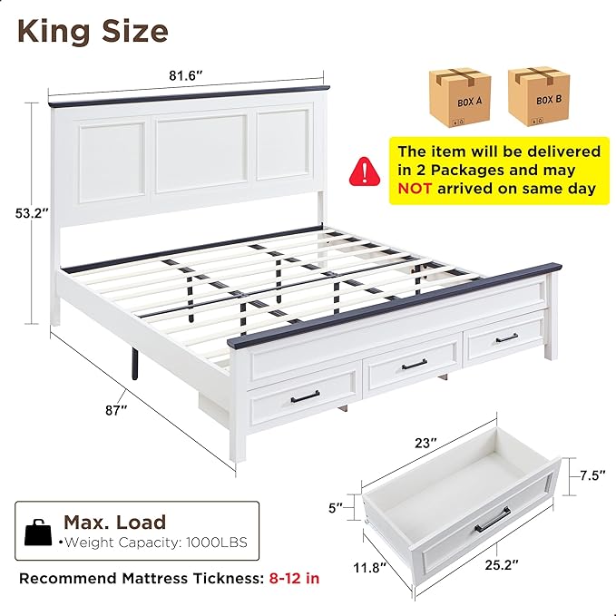 ACCOHOHO Farmhouse King Size Bed Frame - Image 2