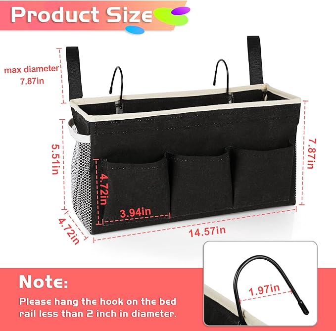 Loghot Bedside Caddy/Bedside Storage Bag Hanging Organizer - Image 4