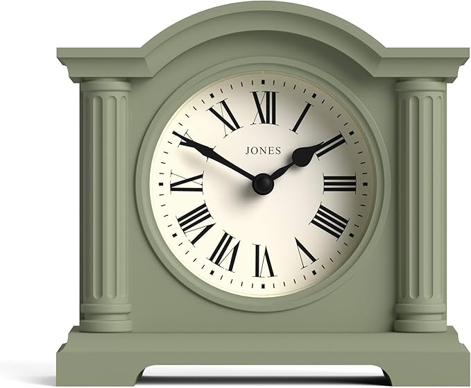 JONES CLOCKS® Kensington Mantel Clock | Classic Arch top Clock | Sage Green | by JONESCLOCKS