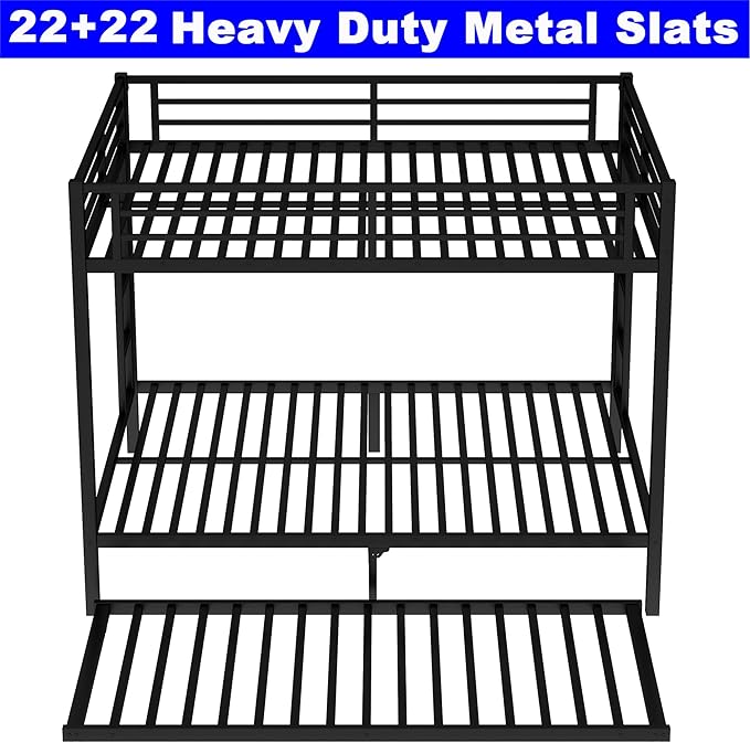 Upgraded Version Thicken Stronger Metal Heavy-Duty Queen Over Queen Bunk Bed - Image 7