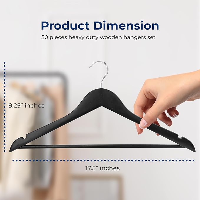 SereneLife 50-Pack Wooden Coat Hangers – Durable Suit Hangers - Image 2