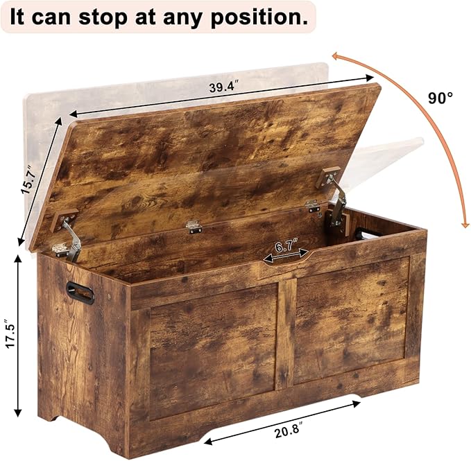 Timberer 39.4" Storage Chest, Wooden Storage Bench, Lift Top Toy Chest - Image 3