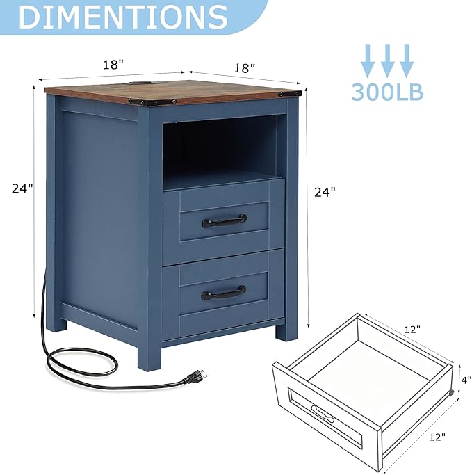 Puntogen Blue Night Stand, Rustic End Table - Image 2