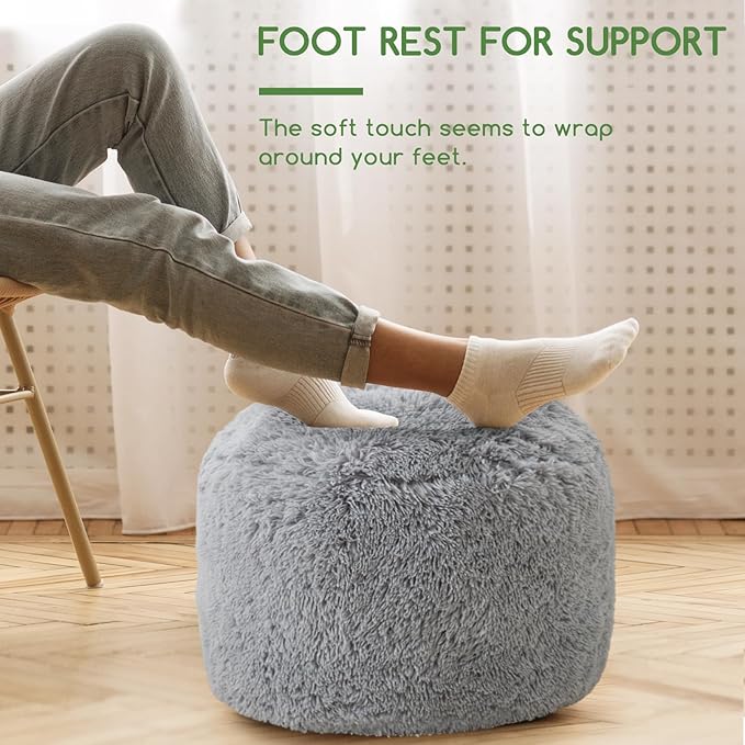 HIGOGOGO Round Stuffed Pouf Ottoman, Long Faux Fur Poufs - Image 3