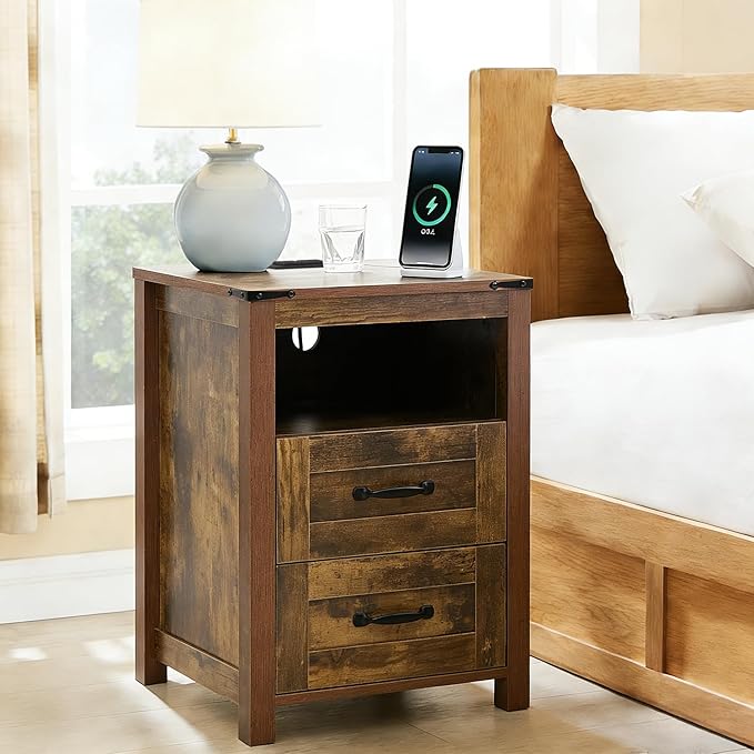 Puntogen Brown Night Stand Set of 2, Rustic End Table - Image 2
