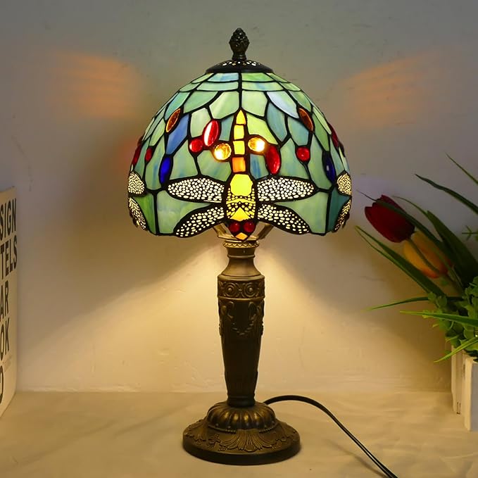 Tiffany Lamp Stained Glass Table Lamp 7.9X7.9X14.2 Inches Dragonfly Style Desk - Image 4