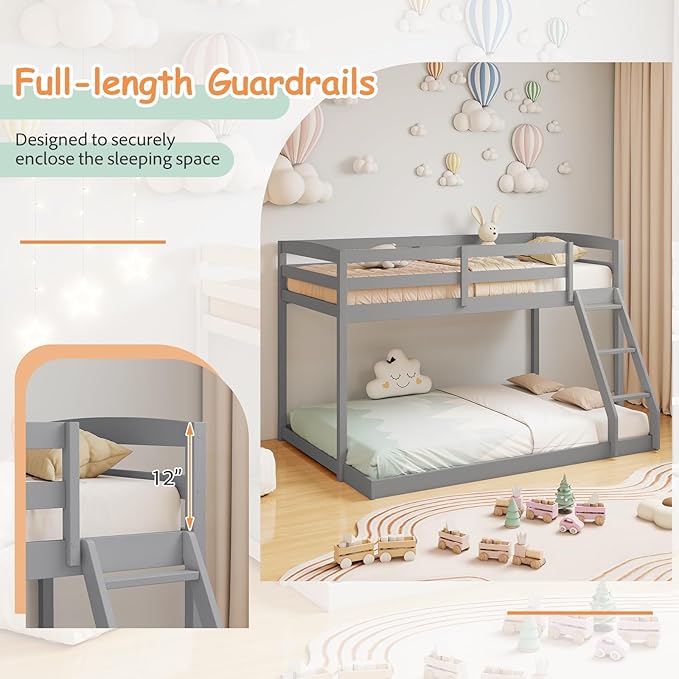 KOMFOTT Low Bunk Bed Twin Over Full, Solid Wood Twin Bed Frame - Image 6