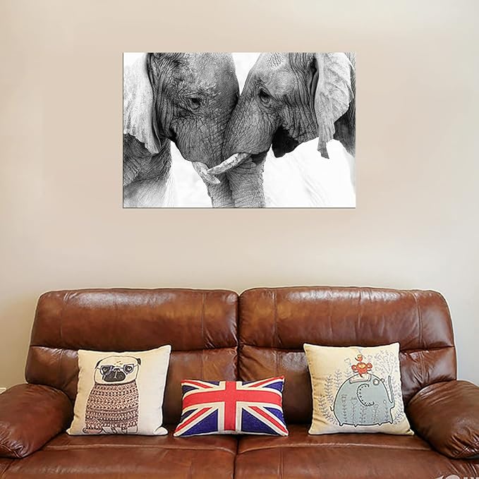DZL Art D73081 Black and White Elephants Entwine Wall Art Canvas Painting Ready - Image 4