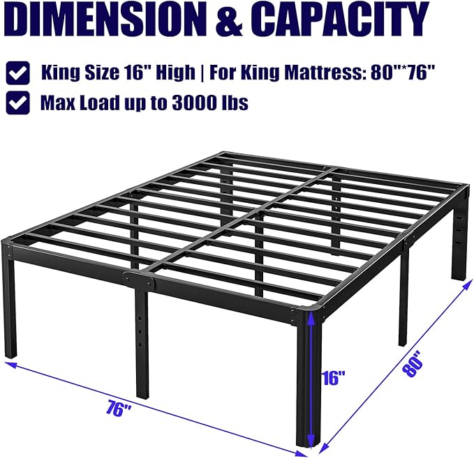 Hunlostten 16" High King Bed Frame No Box Spring Needed, Heavy Duty King - Image 3