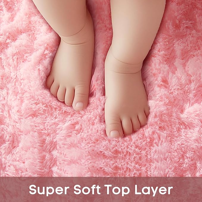 Ophanie Pink Round Rug for Bedroom Girls, Kids Fluffy Kawaii Fuzzy Shag Circle - Image 3