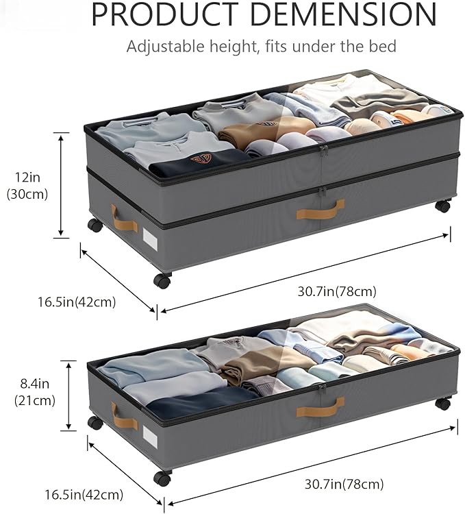 Under Bed Storage with Wheels 2-Pack, 75L XXL Under the Bed Storage Containers - Image 2