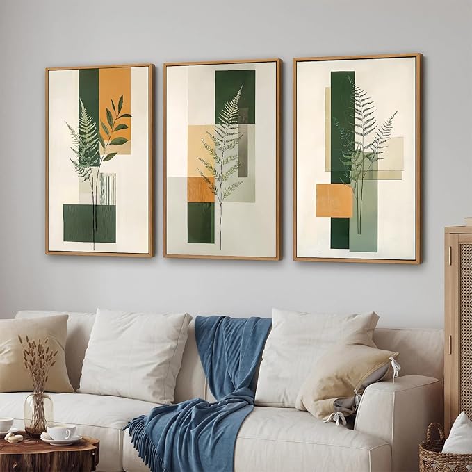Yeehomedec Sage Green Fern Leaf Framed Canvas Wall Art, Boho Abstract Wall Decor - Image 6