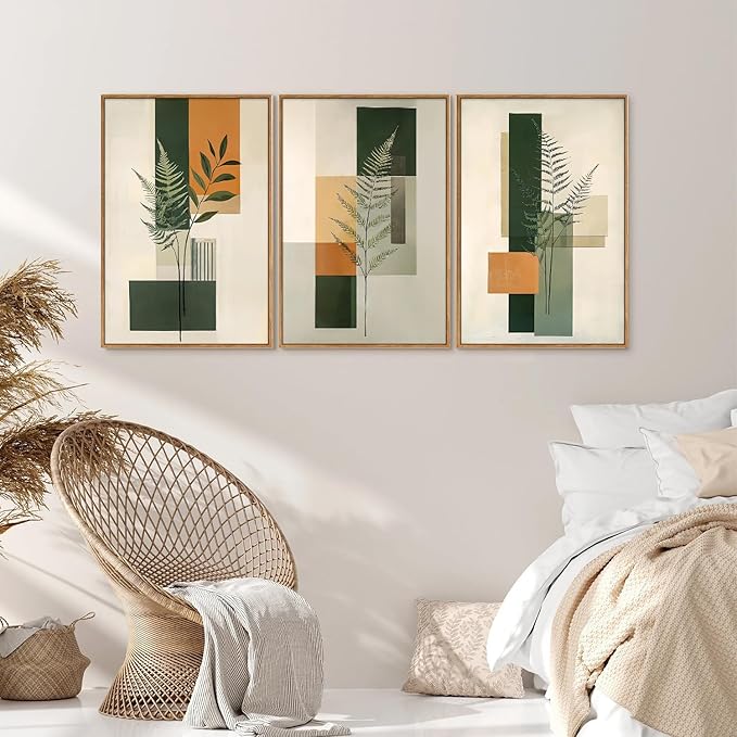 Yeehomedec Sage Green Fern Leaf Framed Canvas Wall Art, Boho Abstract Wall Decor - Image 4