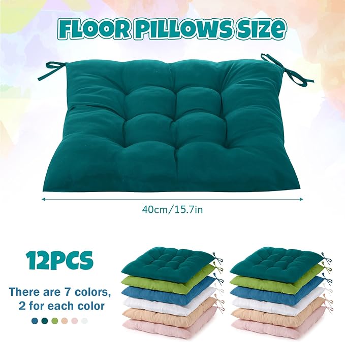 Geetery 12 Pcs Floor Pillows for Classroom Bulk Square Seating Cushions for - Image 3