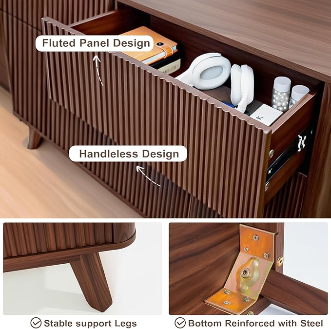 Fluted 6 Drawers Dresser for Bedroom, Wooden Dresser TV Stand, Wood Drawer - Image 7