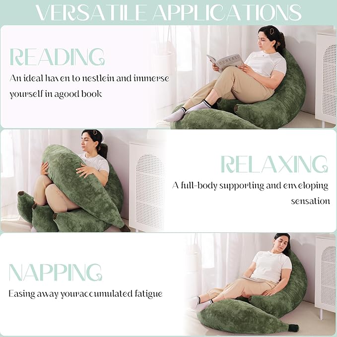 Banana Bean Bag Chair with Ottoman, Floor Sofa Bed with Footrest, Comfy - Image 5