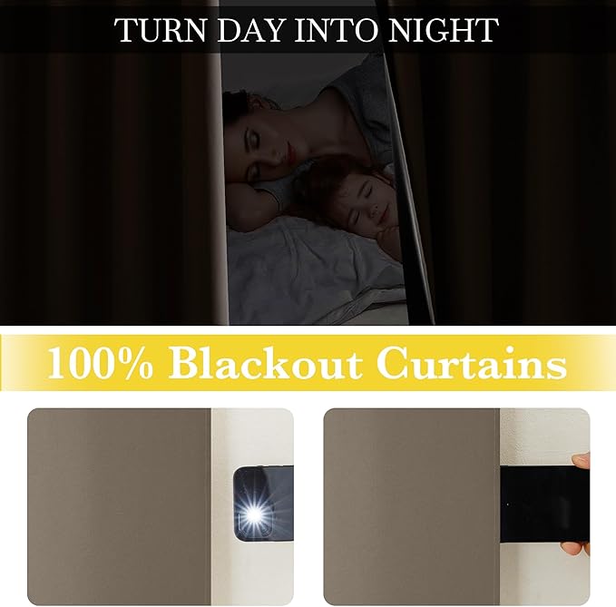 NICETOWN 100% Blackout Tan Curtains - Image 5
