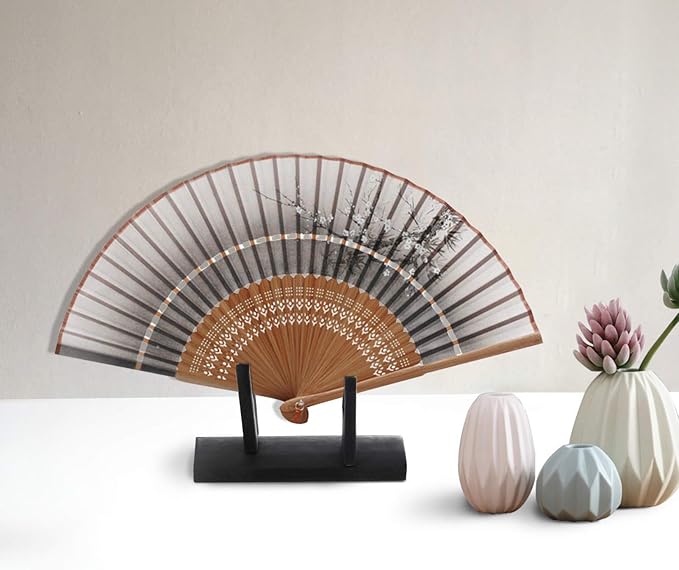 VOSAREA Bamboo Japanese Folding Fan Stand Holder Handheld Fan Display Stand - Image 3