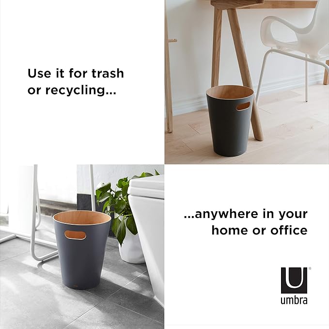 Umbra Woodrow 2-Gallon Modern Wooden Trash Can Wastebasket, Attractive Bin - Image 7