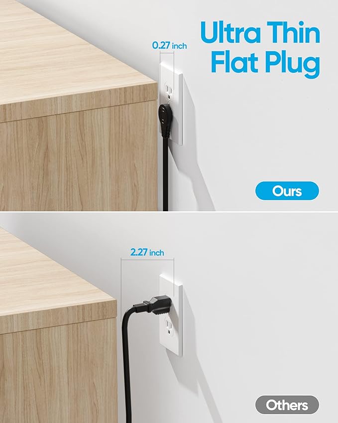 Surge Protector Power Strip, Olcorife Ultra Thin Flat Plug Extension Cord 5ft - Image 3