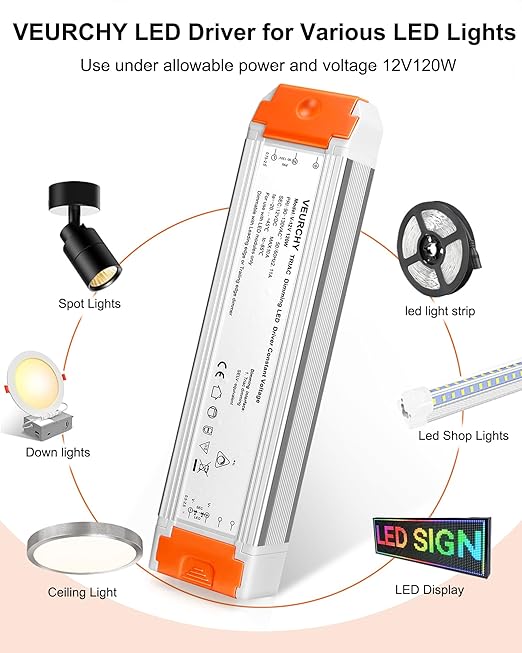 120W LED Driver 12v Dimmable, AC 120V to DC 12V 120 Watt LED Dimmable - Image 7