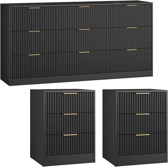 9 Drawer Black Dresser & Nightstand Set 3-Piece - Image 8