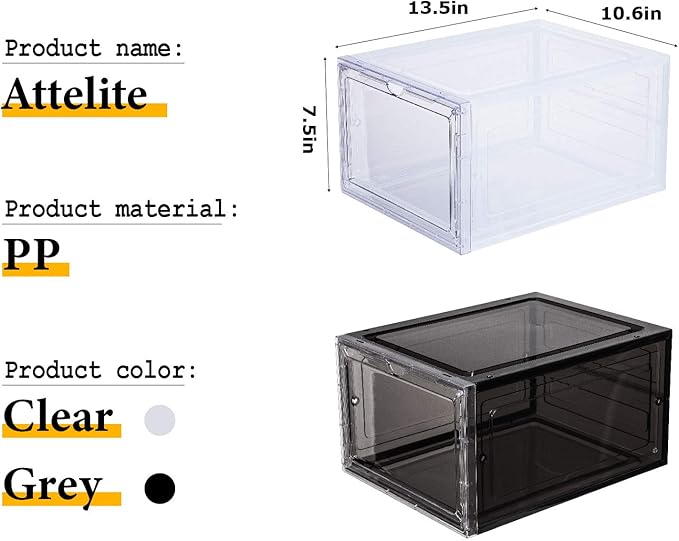 Attelite Shoe Box, Stackable Plastic Clear Shoe Box Organizer - Image 2