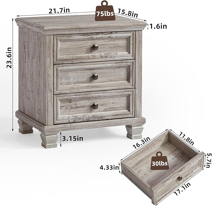 SAVOR LIFE Farmhouse Nightstand Set of 2, Rustic Accent End Table - Image 2