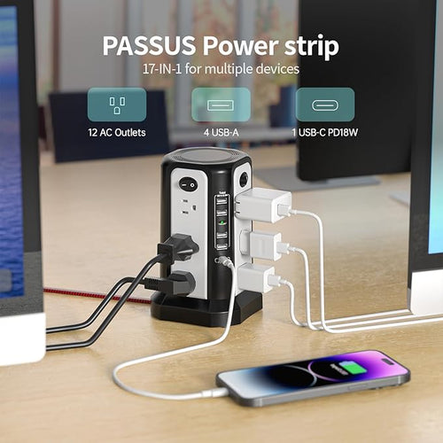 10FT Extension Cord with Multiple Outlets|PASSUS Surge Protector Power Strip - Image 2