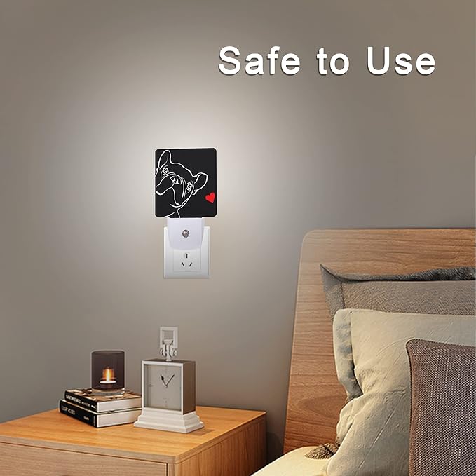 Smoaffly French Bulldog Dog red Heart Night Light Plug-in LED Nightlights Auto - Image 6