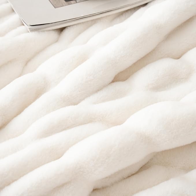 BATTILO HOME Cream Faux Fur Throw Blanket - Image 5