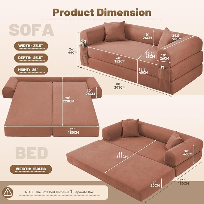 Convertible Futon Sofa Bed, Queen Sleeper Sofa Bed, Compressed Couch in a Box - Image 2