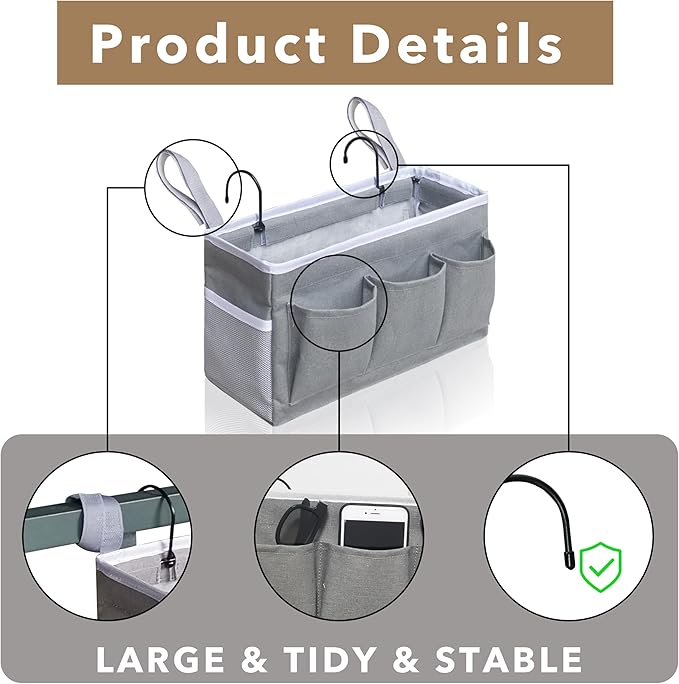 Kanrichu 2Pcs Beside Caddy Storage Organizer, Hanging Bag Holder - Image 5