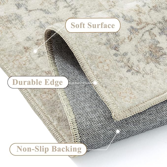 3x5 Taupe Area Rug Non Slip Vintage Office Entryway Rug Distressed Machine - Image 4