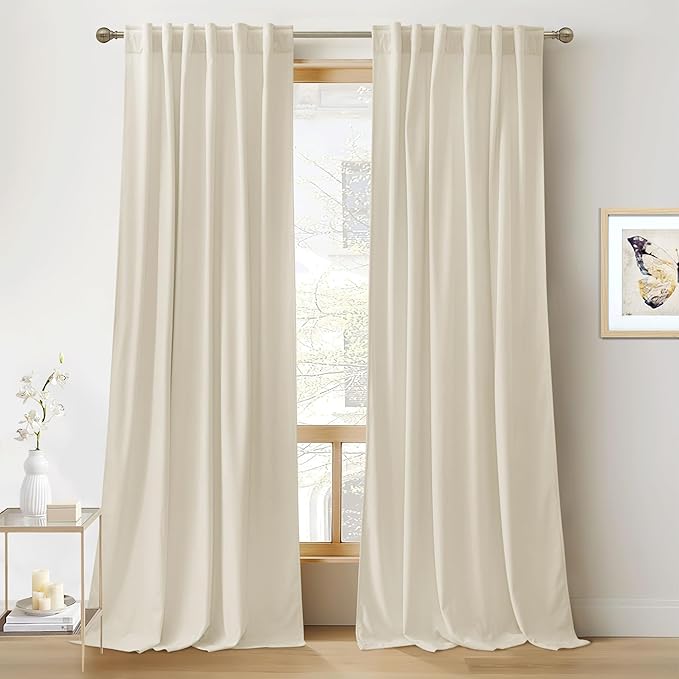 RYB Home Light Beige Velvet Curtains 84 inches Length by RYBHOME