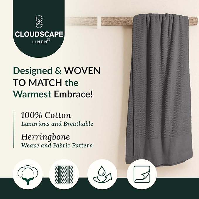 Cloud Scape Linen 100% Cotton Blanket Twin 68x92 Sharkskin - Image 2