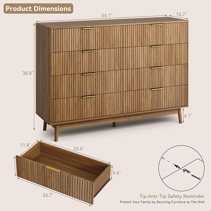 CARPETNAL Fluted 8 Drawer Dresser - Image 2