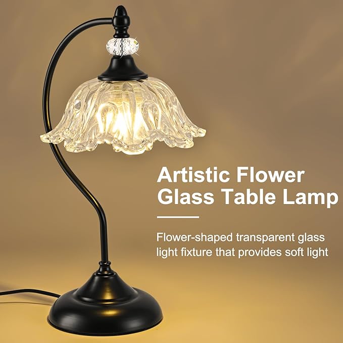 Table Lamp for Bedroom, Crystal Glass Beside Lamp, Plug in Dimmable Black Lamp - Image 7