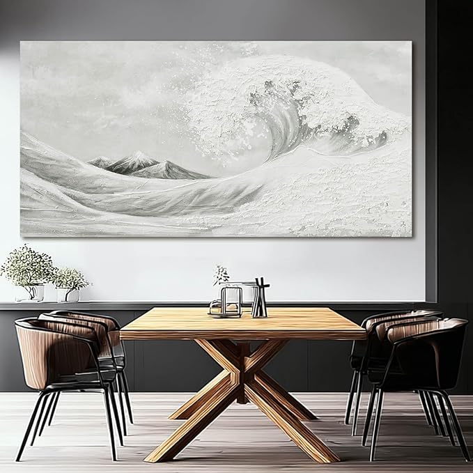 YETHEN WAL Textured Grey Wave Wall Art – Extra Large 3D Coastal Canvas - Image 3